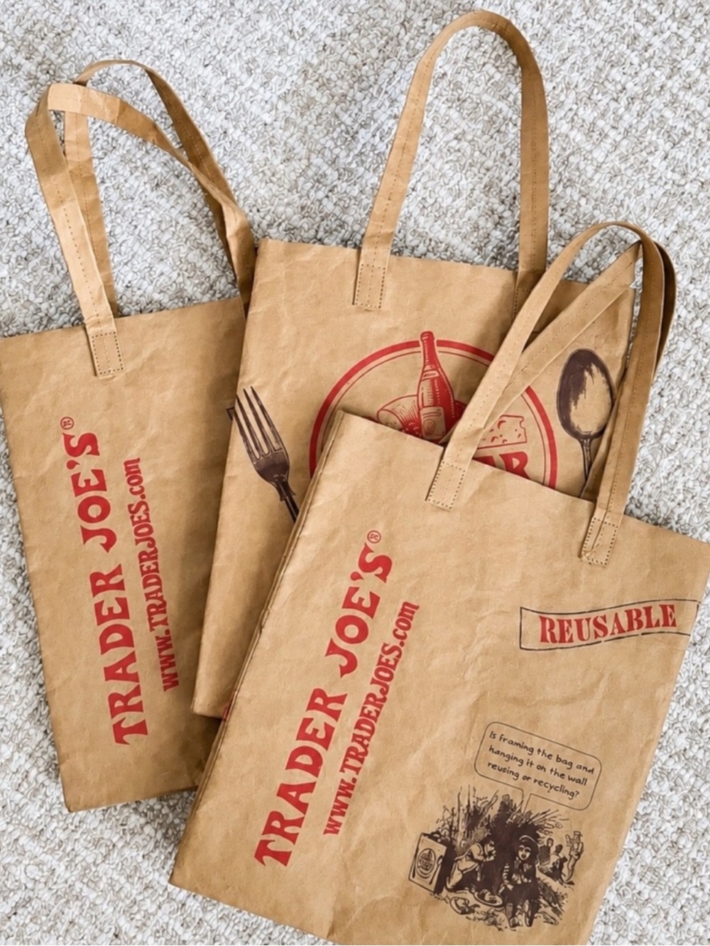 Trader Joe's 3 Washable Paper Tote Bags